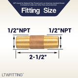LTWFITTING Brass Pipe 2-1/2 Long Nipple Fitting 1/2 Male NPT Air Water(Pack of 20)