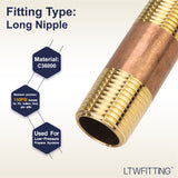 LTWFITTING Brass Pipe 2-1/2 Inch Long Nipple Fitting 1/2 Male NPT Air Water(Pack of 5)