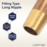 LTWFITTING Brass Pipe 2-1/2 Long Nipple Fitting 1/2 Male NPT Air Water(Pack of 20)