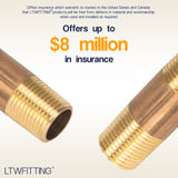 LTWFITTING Brass Pipe 2-1/2 Long Nipple Fitting 1/2 Male NPT Air Water(Pack of 20)