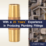 LTWFITTING Brass Pipe 2-1/2 Long Nipple Fitting 1/2 Male NPT Air Water(Pack of 20)