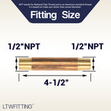 LTWFITTING Brass Pipe 4-1/2 Long Nipples Fitting 1/2 Male NPT Air Water(Pack of 10)