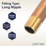 LTWFITTING Brass Pipe 5 Inch Long Nipples Fitting 1/2 Inch Male NPT Air Water(Pack of 3)