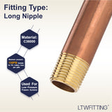 LTWFITTING Assortment Kit Total length (5" 5-1/2" 6" 7" 8" 10" 12") x 1/2" Male NPT Brass Pipe Long Nipple Set (Pack of 7)