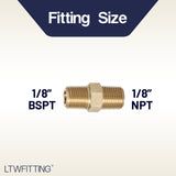 LTWFITTING Brass Pipe Hex Nipple Fitting 1/8 inch NPT x 1/8 inch BSPT Male (Pack of 5)
