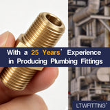 LTWFITTING Brass Pipe Hex Nipple Fitting 1/8 inch NPT x 1/8 inch BSPT Male (Pack of 5)