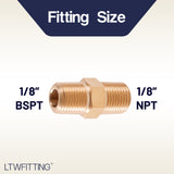LTWFITTING Brass Pipe Hex Nipple Fitting 1/8 inch NPT x 1/8 inch BSPT Male (Pack of 10)