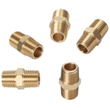 LTWFITTING Brass Pipe Hex Nipple Fitting 1/4 inch NPT x 1/4 inch BSPT Male (Pack of 5)