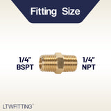 LTWFITTING Brass Pipe Hex Nipple Fitting 1/4 inch NPT x 1/4 inch BSPT Male (Pack of 5)