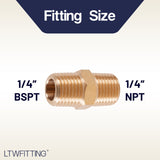 LTWFITTING Brass Pipe Hex Nipple Fitting 1/4 inch NPT x 1/4 inch BSPT Male (Pack of 500)