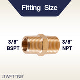 LTWFITTING Brass Pipe Hex Nipple Fitting 3/8 inch NPT x 3/8 inch BSPT Male (Pack of 5)
