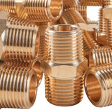 LTWFITTING Brass Pipe Hex Nipple Fitting 3/8 inch NPT x 3/8 inch BSPT Male (Pack of 200)