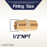 LTWFITTING Brass Pipe Hex Nipple Fitting 1/2 x 1/2 Inch Male Pipe NPT MNPT MPT Air Fuel Water(Pack of 20)