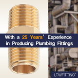 LTWFITTING Brass Pipe Hex Nipple Fitting 1/2 x 1/2 Inch Male Pipe NPT MNPT MPT Air Fuel Water(Pack of 20)