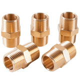 LTWFITTING Brass Pipe Hex Nipple Fitting 1/2 inch NPT x 1/2 inch BSPT Male (Pack of 5)