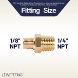 LTWFITTING Brass Pipe Hex Reducing Nipple Fitting 1/4-Inch x 1/8-Inch Male NPT(Pack of 5)