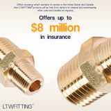 LTWFITTING Brass Pipe Hex Reducing Nipple Fitting 1/4 Inch x 1/8 Inch Male NPT(Pack of 100)