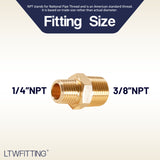 LTWFITTING Brass Pipe Hex Reducing Nipple Fitting 3/8-Inch x 1/4-Inch Male NPT(Pack of 5)