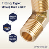 LTWFITTING Brass Pipe Male 90 Deg Elbow Fitting 1/4-Inch NPT Water Fuel(Pack of 5)