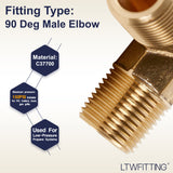 LTWFITTING Brass Pipe Male 90 Deg Elbow Fitting 3/8-Inch NPT Water Fuel(Pack of 150)