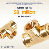 LTWFITTING Brass Pipe Fitting 1/2 Inch Female NPT Thread Tee Fuel Air(Pack of 70)