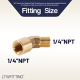 LTWFITTING Brass Pipe 45 Deg 1/4 Inch NPT Street Elbow Forged Fitting Fuel Air Boat(Pack of 20)