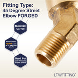 LTWFITTING Brass Pipe 45 Deg 1/4 Inch NPT Street Elbow Forged Fitting Fuel Air Boat(Pack of 250)