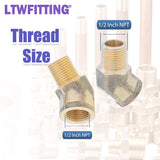 LTWFITTING Assortment Kit (1/4", 3/8", 1/2") NPT Female x (1/4", 3/8", 1/2") NPT Male Brass Pipe 45 Deg Street Elbow Forged Set (Pack of 12)