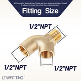 LTWFITTING Brass Y Shaped 1/2" NPT Female x 1/2" NPT Female x 1/2" NPT Male Pipe Fitting Adapter Connector Water Boat (Pack of 2)