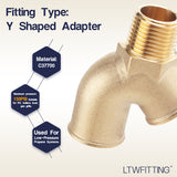 LTWFITTING Brass Y Shaped 1/2" NPT Female x 1/2" NPT Female x 1/2" NPT Male Pipe Fitting Adapter Connector Water Boat (Pack of 2)