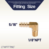 LTWFITTING 90 Degree Elbow Brass Barb Fitting 5/16 ID Hose x 1/8-Inch Male NPT Air(Pack of 5)