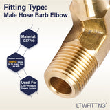 LTWFITTING 90 Degree Elbow Brass Barb Fitting 5/16 ID Hose x 1/8-Inch Male NPT Air(Pack of 5)