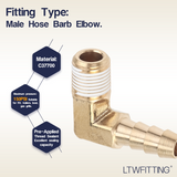 LTWFITTING 90 Degree Elbow Brass Barb Fitting 1/4 ID Hose x 1/8-Inch Male NPT Adapter with sealant (Pack of 10)