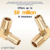 LTWFITTING 90 Degree Elbow Brass Barb Fitting 3/8 ID Hose x 1/4-Inch Male NPT Air Gas (Pack of 5)