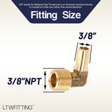 LTWFITTING 90 Degree Elbow Brass Barb Fitting 3/8 ID Hose x 3/8-Inch Male NPT Fuel Boat Water(Pack of 5)