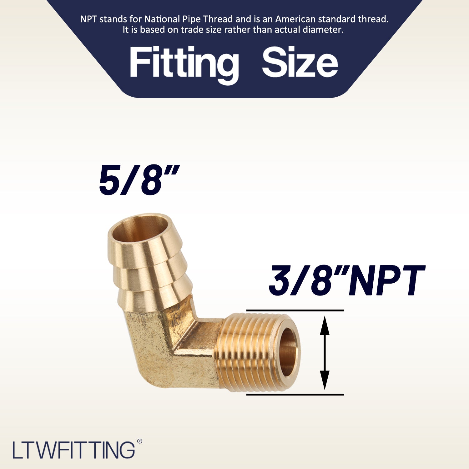 Brass 90° Elbow Fitting - 3/8" (10mm) Hose Barb To 1/8" Male NPT Pipe Thread