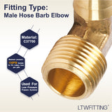 LTWFITTING 90 Degree Elbow Brass Barb Fitting 5/8 ID Hose x 1/2-Inch Male NPT Fuel Boat Air(Pack of 5)