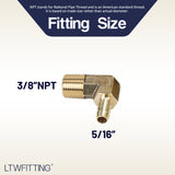 LTWFITTING 5/16 ID Hose x 3/8-Inch Male NPT 90 Degree Elbow Brass Barb Fitting (Pack of 50)