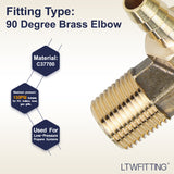 LTWFITTING 5/16 ID Hose x 3/8-Inch Male NPT 90 Degree Elbow Brass Barb Fitting (Pack of 200)
