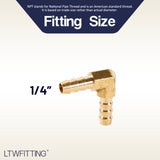 LTWFITTING LTWFITTING 90 Deg Elbow Brass Barb Fitting 1/4 inch x1/4 inch Hose ID Air/Water/Fuel/Oil/Inert Gases (Pack of 800)