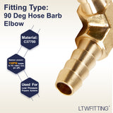 LTWFITTING LTWFITTING 90 Deg Elbow Brass Barb Fitting 1/4 inch x1/4 inch Hose ID Air/Water/Fuel/Oil/Inert Gases (Pack of 800)