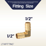 LTWFITTING LTWFITTING 90 Deg Elbow Brass Barb Fitting1/2 Hose ID x 1/2 inch Hose ID Air/Water/Fuel/Oil/Inert Gases (Pack of 25)