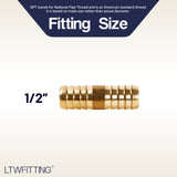 LTWFITTING Brass Barb Hose Splicer Mender 1/2 inch Fitting Air Water Fuel Boat(Pack of 25)
