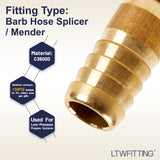 LTWFITTING Brass Barb Hose Splicer Mender 1/2 inch Fitting Air Water Fuel Boat(Pack of 25)