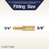 LTWFITTING Brass Barb Hose Reducing Splicer Mender 1/4 inch ID Hose x 3/8 inch ID Hose Fitting Air Water Fuel Boat(Pack of 50)