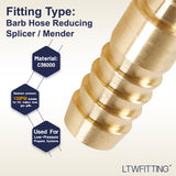LTWFITTING Brass Barb Hose Reducing Splicer Mender 1/4 inch ID Hose x 3/8 inch ID Hose Fitting Air Water Fuel Boat(Pack of 50)