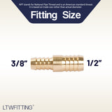 LTWFITTING Brass Barb Hose Reducing Splicer Mender 3/8 inch ID Hose x 1/2 inch ID Hose Fitting Air Water Fuel Boat(Pack of 400)
