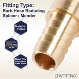 LTWFITTING Brass Barb Hose Reducing Splicer Mender 3/8 inch ID Hose x 1/2 inch ID Hose Fitting Air Water Fuel Boat(Pack of 5)