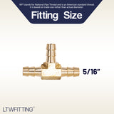 LTWFITTING Brass Barb Tee Fitting 5/16 inch / 8 mm ID Hose (Pack of 5)