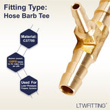LTWFITTING Brass Barb Tee Fitting 1/4 inch x 1/4 inch x 1/8 inch ID Hose for Water Fuel Boat (Pack of 20)
